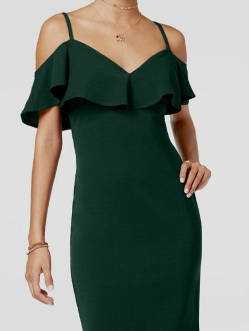 Emerald Sundae NWT Green Cold Shoulder Ruffle Sheath Dress - Size XL